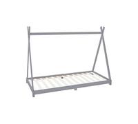 ML-Design Lit d'enfants Tipi 90x200 cm avec Sommier à Lattes, Bois Massif, Gris Clair, Tente Indien de Jeu Intérieur, Cadre pour Fille et Garçon, Stable, Robuste, Simple d`Adolescents