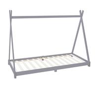 ML-Design lit d'enfant design tipi 90x200 cm gris claire en bois de pin massif avec toit et sommier à lattes structure cadre robuste stable pour