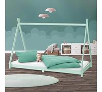 ML-Design Lit d'enfants Tipi 90x200 cm avec Sommier à Lattes, en Bois Massif, Menthe, Tente Indien de Jeu Intérieur, Cadre pour Fille et Garçon, Stable, Robuste, Simple d`Adolescents
