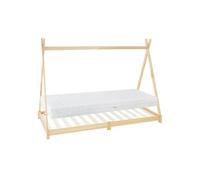 ML-Design Lit d'Enfants Tipi 90x200 cm Naturel avec Matelas à Mousse Froide, H:16 cm,