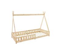 ML-Design Lit d'enfants Tipi 90x200 cm Naturel avec Protection Antichutes et Sommier à Lattes, Bois de Pin, Style Indien pour Filles/Garçons, d'Intérieur avec Clôture, Maison d'enfant Tente de Jeu