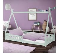 ML-Design Lit d'enfants Tipi 90x200 cm Vert Menthe avec Protection Antichutes et Sommier à Lattes, Bois de Pin, Style Indien Filles/Garçons, d'Intérieur avec Clôture, Maison d'enfants Tente de Jeu