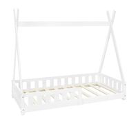 ML-Design Lit d'enfants Tipi Blanc avec Protection Contre Les Chutes en Bois de Pin Massif 80x160 cm Sommier á Lattes et Grille de Sécurité en Style Maison Lit Indien Tente de Jeu pour Enfants
