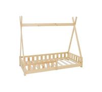 ML-Design Lit d'enfants Tipi Naturel avec Protection Contre Les Chutes en Bois de Pin Massif 80x160 cm Sommier á Lattes et Grille de Sécurité en Style Maison Lit Indien Tente de Jeu pour Enfants