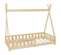 ML-Design Lit d'enfants Tipi Naturel avec Protection Contre Les Chutes en Bois de Pin Massif 80x160 cm Sommier á Lattes et Grille de Sécurité en Style Maison Lit Indien Tente de Jeu pour Enfants
