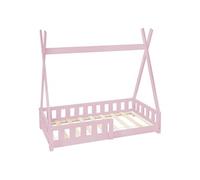 ML-Design Lit d'enfants Tipi Rose avec Protection Contre Les Chutes en Bois de Pin Massif 140x70 cm Sommier á Lattes et Grille de Sécurité Style Maison Lit Indien Tente De Jeu pour Enfants