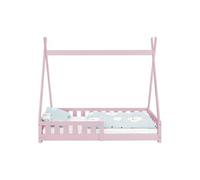 ML-Design Lit d'enfants Tipi Rose avec Protection Contre Les Chutes en Bois de Pin Massif 80x160 cm Sommier á Lattes et Grille de Sécurité en Style Maison Lit Indien Tente de Jeu pour Enfant