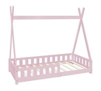 ML-Design Lit d'enfants Tipi Rose avec Protection Contre Les Chutes en Bois de Pin Massif 80x160 cm Sommier á Lattes et Grille de Sécurité en Style Maison Lit Indien Tente de Jeu pour Enfant