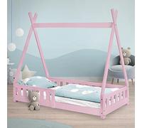 ML-Design Lit d'enfants Tipi Rose avec Protection Contre Les Chutes en Bois de Pin Massif 80x160 cm Sommier á Lattes et Grille de Sécurité en Style Maison Lit Indien Tente de Jeu pour Enfant