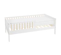 ML-Design Lit d'enfant avec matelas, 80x160 cm, blanc/naturel, lit de maison avec sommier à lattes et protection contre les chutes, lit simple en bois massif pour enfants, garçons & filles