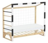 ML-Design Lit Enfant But de Football Handball 80x160 cm avec Matelas, en Bois Massif, Sommier à Lattes, Échelle d'escalade et Filet, Couchage au Sol Junior Fille Garçon Chambre à Coucher, Thème Sport