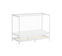 ML-Design Lit Enfant But de Football Handball 90x200 cm avec Matelas H10cm, Blanc, en Bois Massif, Sommier à Lattes et Filet, Couchage au Sol pour Junior Fille Garçon Chambre à Coucher, Thème Sport