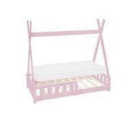 ML-Design Lit Enfant Tipi 70x140 cm Rose avec Matelas à Mousse Froide Polyester, Housse Amovible, Sommier à Lattes, Anti-Chute, Lit Style Indien en Bois de Pin Massif, Protection Contre Les Chutes
