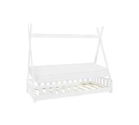 ML-Design Lit Enfant Tipi 80x160 cm Blanc avec Matelas à Mousse Froide Polyester, Housse Amovible, Sommier à Lattes, Anti-Chute, Lit Style Indien en Bois de Pin Massif, Protection Contre Les Chutes