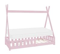 ML-Design Lit Enfant Tipi 80x160 cm Rose avec Matelas à Mousse Froide Polyester, Housse Amovible, Sommier à Lattes, Anti-Chute, Lit Style Indien en Bois de Pin Massif, Protection Contre Les Chutes