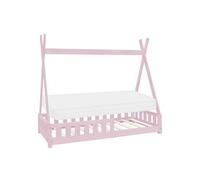 ML-Design Lit Enfant Tipi 80x160 cm Rose avec Matelas à Mousse Froide Polyester, Housse Amovible, Sommier à Lattes, Anti-Chute, Lit Style Indien en Bois de Pin Massif, Protection Contre Les Chutes