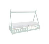 ML-Design Lit Enfant Tipi 90x200 cm Menthe avec Matelas à Mousse Froide, H:16 cm, Housse Amovible, Sommier à Lattes, Anti-Chute, Lit Style Indien en Bois de Pin Massif, Protection Contre Les Chutes