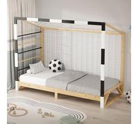 ML-Design Lit pour Enfants avec But de Football Handball, 90x200 cm, en Bois de Pin Massif, avec Sommier à Lattes, Cadre sans Matelas, Couchage Fille Garçon Chambre à Coucher, Thème Sport
