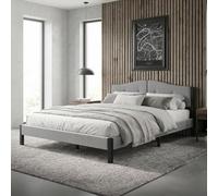 ML-Design Lit Rembourré 160x200 cm, Cadre de Lit Double avec Sommier à Lattes et Têtière, Capitonné en Tissu de Lin Gris, Structure Stable en Acier, Mobilier pour Chambre à Coucher, Montage Simple