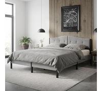 ML-Design Lit Rembourré 180x200 cm, Cadre de Lit Double avec Sommier à Lattes et Têtière, Capitonné en Tissu de Lin Gris, Structure Stable en Acier, Mobilier pour Chambre à Coucher, Montage Simple