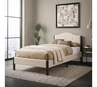 ML-Design Lit Rembourré 90x200 cm, Cadre de Lit Simple avec Sommier à Lattes et Têtière, Capitonné en Tissu de Lin Beige, Structure Stable en Acier, Mobilier pour Chambre d'enfant, Montage Simple