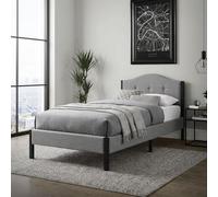 ML-Design Lit Rembourré 90x200 cm, Cadre de Lit Simple avec Sommier à Lattes et Têtière, Capitonné en Tissu de Lin Gris, Structure Stable en Acier, Mobilier pour Chambre d'enfant, Montage Simple