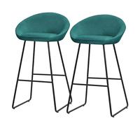 ML-Design Lot 2 Tabourets de Bar en Tissu Bleu Pétrole, H 75 cm, Chaises de Comptoir Rembourrées, avec Dossier et Repose-Pieds, Piètement Métal Robuste, Sièges Hauts Confortables Cuisine Îlot Bistrot