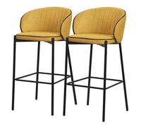 ML-Design Lot 2 Tabourets de Bar en Tissu Moutarde, Hauteur 76cm, Chaises de Comptoir Rembourrées, Dossier Arrondi et Repose-Pieds, Structure Métallique, Sièges Hauts Confortables Cuisine Îlot Bistrot