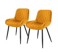 ML-Design Lot 2X Chaises de Salle à Manger Moutarde, Style Moderne/Retro, Dossier et Accoudoirs Rembourrée Aspect Velours, Pieds en Métal Noir, Chaise Ergonomique, Fauteuil pour Salon/Chambre