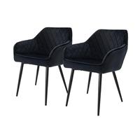 ML-Design Lot 2X Chaises de Salle à Manger - Noir - Style Rétro - Dossier/Accoudoirs Rembourrée Aspect Velours - Pieds en Métal Noir - Chaise Ergonomique - Fauteuil Moderne de Salon/Chambre/Cuisine