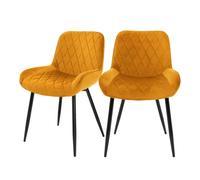 ML-Design Lot 2x Chaises de Salle à Manger Ocre, Style Moderne/Retro, Dossier et Accoudoirs Rembourrée Aspect Velours, Pieds en