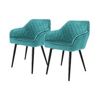 ML-Design Lot 2X Chaises de Salle à Manger Pétrole - Style Moderne - Dossier/Accoudoirs Rembourrée Aspect Velours - Pieds en Métal Noir - Chaise Ergonomique - Fauteuil Moderne Salon/Chambre/Cuisine