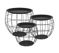 ML-Design Lot 3X Tables d'Appoint, Ronde, Noir, Corbeilles Métalliques, Table Basse 3 Tailles Ø31 cm/Ø38 cm/Ø47 cm, Plateau Amovible, Espace de Rangement, Moderne, Tables Gigognes/Empilables de Salon