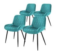 ML-Design Lot 4X Chaises de Salle à Manger Pétrole, Style Moderne/Retro, Dossier et Accoudoirs Rembourrée Aspect Velours, Pieds en Métal Noir, Chaise Ergonomique, Fauteuil pour Salon/Chambre/Cuisine