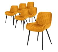 ML-Design Lot 6 chaises salle à manger – velours rembourré, accoudoirs, pieds métal noir – Moutarde