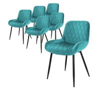 ML-Design Lot 6X Chaises de Salle à Manger Pétrole, Style Moderne/Retro, Dossier et Accoudoirs Rembourrée Aspect Velours, Pieds en Métal Noir, Chaise Ergonomique, Fauteuil pour Salon/Chambre/Cuisine