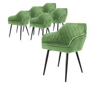 ML-Design Lot 6X Chaises de Salle à Manger - Vert Sauge - Style Moderne - Dossier/Accoudoirs Rembourrée Aspect Velours - Pieds en Métal Noir - Chaise Ergonomique - Fauteuil Moderne de Salon/Chambre