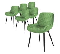 ML-Design Lot 6X Chaises de Salle à Manger Vert Sauge, Style Moderne/Retro, Dossier et Accoudoirs Rembourrée Aspect Velours, Pieds en Métal Noir, Chaise Ergonomique, Fauteuil pour Salon/Chambre