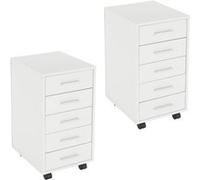 ML-Design Lot de 2 Caissons à roulettes 33x38x63,5 cm blanc avec 5 tiroirs meuble de rangement en bois poignées en aluminium colonne mobile pour dossiers et documents commode de bureau ou home office