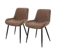 ML-Design Lot de 2 Chaises de Salle à Manger, avec Dossier et Accoudoirs, Marron, Assise en Matériau Synthétique, Pieds en Métal, Chaise Rembourrée de Cuisine Salon Bureau, Matériel de Montage Inclus