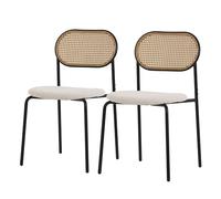 ML-Design Lot de 2 Chaises de Salle à Manger, Beige, Chaise de Cuisine avec Dossier en Rotin, Assise Rembourrée en Polyester Dossier en Maille Incurvée, Structure en Acier Revêtu, Forme Ergonomique