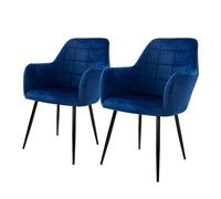 ML-Design Lot de 2 Chaises de Salle à Manger - Bleu Foncé - Style Rétro - Assise Rembourrée Aspect Velours - Pieds en Métal Noir