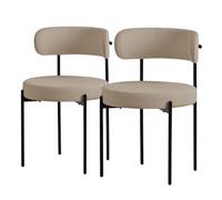 ML-Design Lot de 2 Chaises de Salle à Manger, en Tissu Teddy Polyester, Marron, avec Dossier, Chaise Ronde Rembourrée avec Pieds Métalliques Noirs, Fauteuil Lounge Ergonomique de Salon Cuisine Bureau
