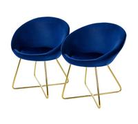 ML-Design Lot de 2 Chaises de Salle à Manger en Velours, Bleu, avec Dossier Rond, Assise Rembourrée, Pieds en Métal Doré, Chaise de Maquillage, Fauteuil Ergonomique pour Table à Manger, Cuisine, Salon