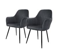 ML-Design Lot de 2 Chaises de Salle à Manger, Gris, Aspect en Velours, Assise Rembourrée avec Pieds en Métal, Dossier et Accoudoirs Ergonomiques, Fauteuil Moderne pour Salon, Bureau Chambre, Cuisine