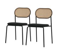 ML-Design Chaises de salle à manger – Dossier en rotin, assise rembourrée polyester – Lot de 2 noir
