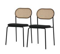 ML-Design Lot de 2 Chaises de Salle à Manger, Noir, Chaise de Cuisine avec Dossier en Rotin, Assise Rembourrée en Polyester Dossier en Maille Incurvée, Structure en Acier Revêtu, Forme Ergonomique