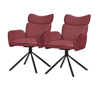 ML-Design Lot de 2 Chaises de Salle à Manger Pivotantes à 360°, Rouge, Revêtement en Tissu, avec Accoudoirs et Dossier Ergonomique Pieds en Métal Noir, Siège Rembourrée Fauteuil Confortable de Salon