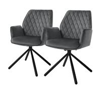 ML-Design 2X Chaise de Salle à Manger Anthracite, en Velours, Pivotante, avec Accoudoirs et Dossier, Assise Rembourrée, Pieds Métalliques, Fauteuil Moderne, Ergonomique, Chaise Cuisine, Lounge, Salon