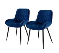 ML-Design Lot de 2 Chaises Salle à Manger avec Dossier et Accoudoirs, Bleu Foncé, Siège en Velours Doux, Pieds Métal, Fauteuils Cuisine ou Salon, Coussin Rembourré Confortable, Style Moderne